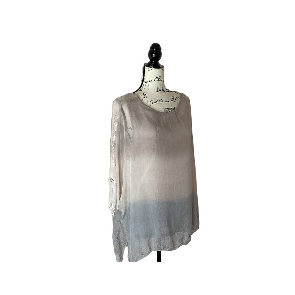 Italian Prontomoda Giusy Silk Tunic Top Layered Viscose Tank Sequin 3/4 Sleeves